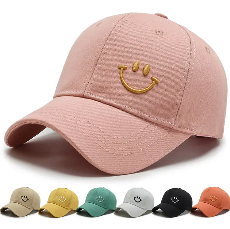 패션 트렌드 OEM 야구 모자 사용자 정의 자수 로고 귀여운 웃는 학생 스포츠 조절 야구 모자 모자