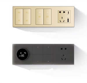 Ultra dünner Smart-Dual-Gang-Switch mit großem Panel und 86 Typ Langlebiger Niederspannungs-PC-Wand schalter im Champagner-Gold-Ethernet-Netzwerk - Product Image 5