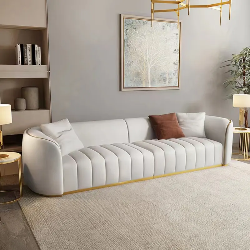 Sofá de casamento moderno curvo, sofá de aço inoxidável com 3 assentos para sala de estar e móveis