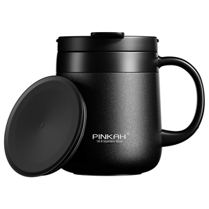 PINKAH批发340毫升双壁不锈钢不倒翁防溢咖啡杯，带手柄和盖子可定制标志