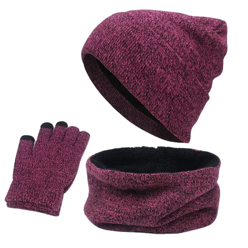 ชุดหมวกและผ้าพันคอนวมสำหรับผู้หญิง,หมวกบีนนี่3ชิ้นสำหรับฤดูหนาวให้ความอบอุ่นและสัมผัสถุงมือสำหรับผู้ชาย