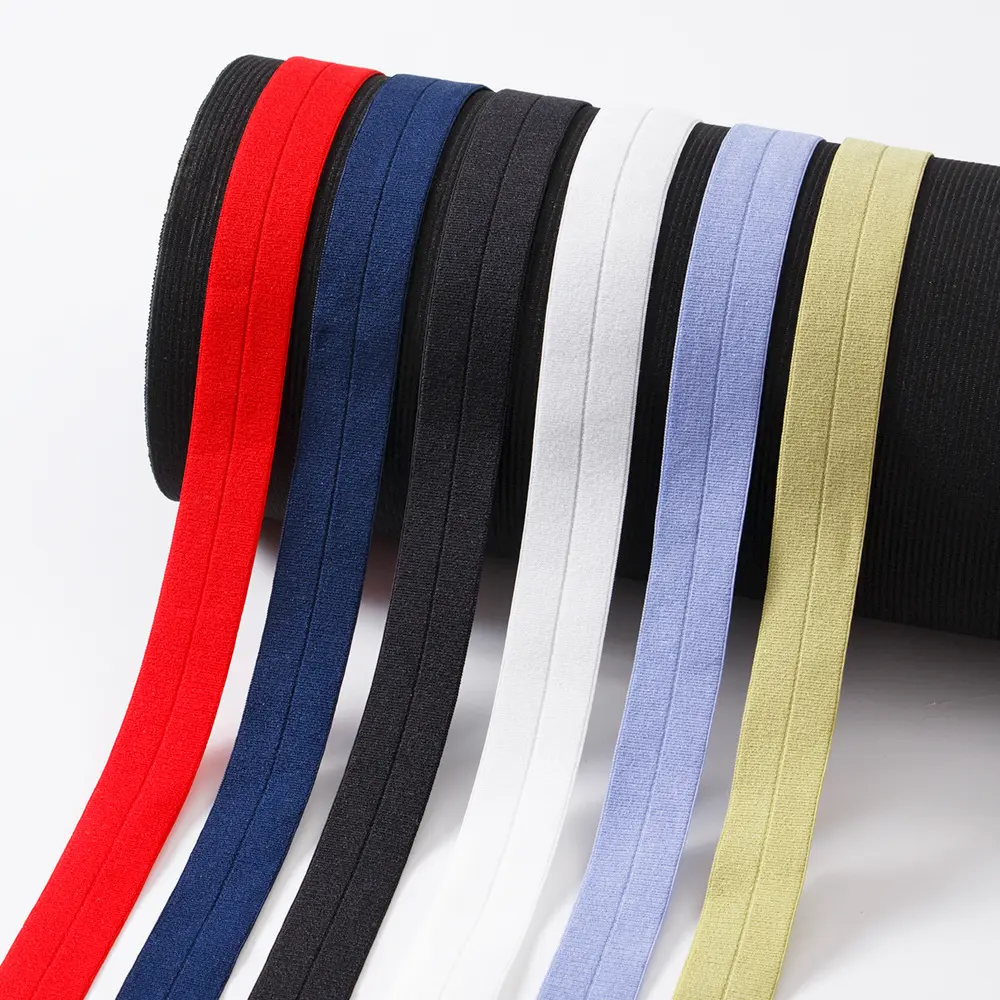 XINDE fábrica personalizada de algodón suave 15mm 20mm pliegue sobre elástico bies cinta encuadernación ropa interior sujetador correas