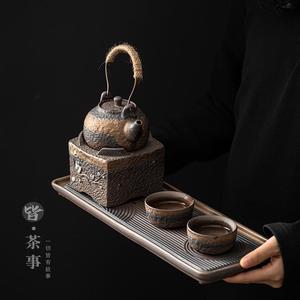 日式暖茶迷你套装中国功夫茶具一壶两杯石器茶壶茶托陶瓷茶具 - Product Image 1