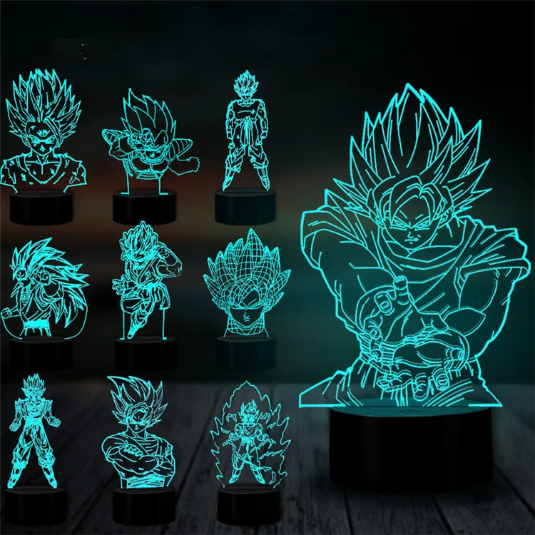 Dragon Ball Son Goku Forma 3D Illusion Lampada 7 Cambiamento di Colore Interruttore di Tocco di Luce di Notte del LED Acrilico lampada Da Tavolo