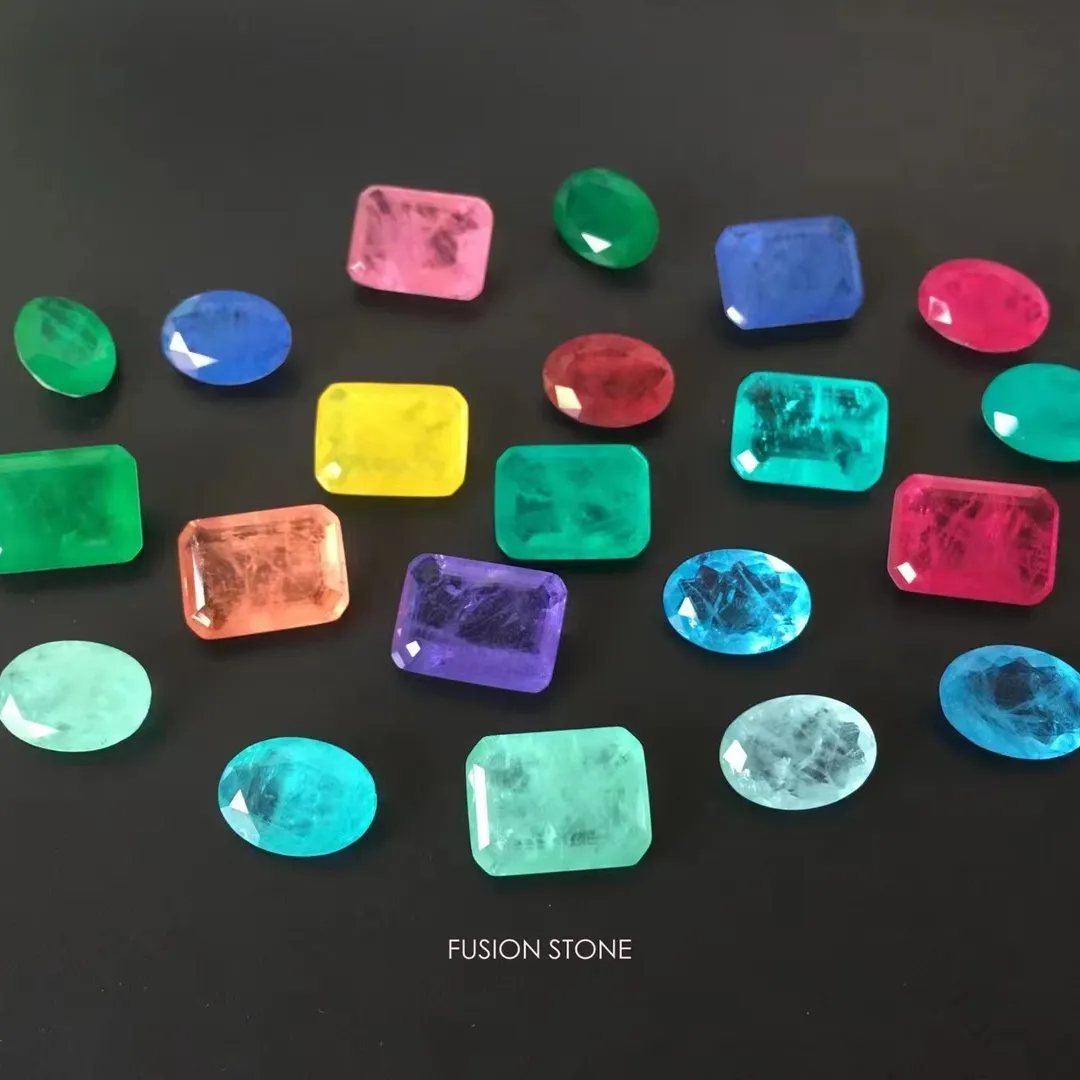 YZ Jewelry personalizza tormalina Rainbow Fusion Stone Glass rettangolare/quadrato Paraiba Ruby cristallo sintetico pietra di fusione di vetro