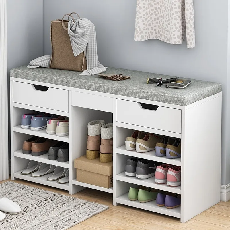 Puff Shoes Organizer White Wood Shoe Cabinet