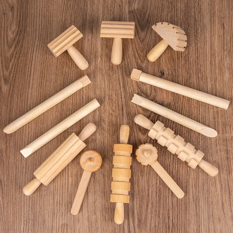 12 ชิ้นเครื่องมือไม้ Rolling Pin ความงามเด็กแรงงาน DIY เครื่องปั้นดินเผาแม่พิมพ์ทําด้วยมือของเล่นไม้