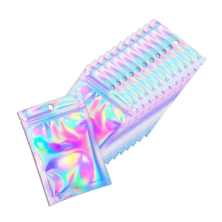 En stock 3.5G Stand Up Pouch Bag Mylar Doypack Zipper Holographic Packaging Bags