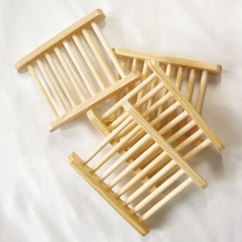 Accesorios de plástico para baño, de madera Natural jabonera, soporte para jabón de bambú, bandeja antigoteo