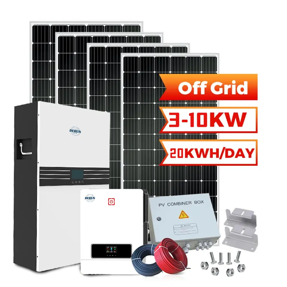 DERUN China Sistema Fotovoltaico 48V Personalizado Fornecedores 3KW 5KW 10KW Fora Do Sistema Solar Da Grade Para Casa