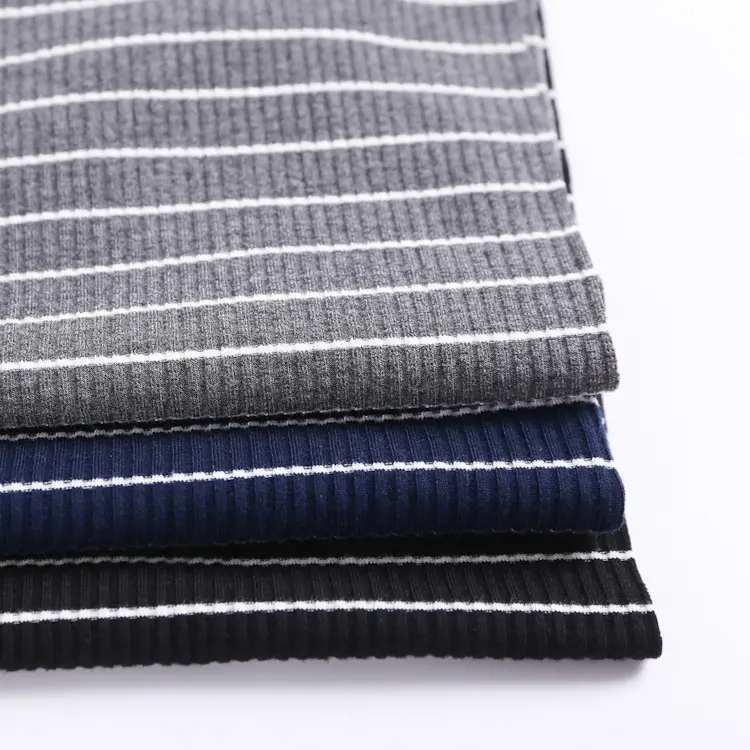 Customize 4way strech rib fabric 56T 39R 5SP elastic jersey yarn dyed knitted stretch rib fabric
