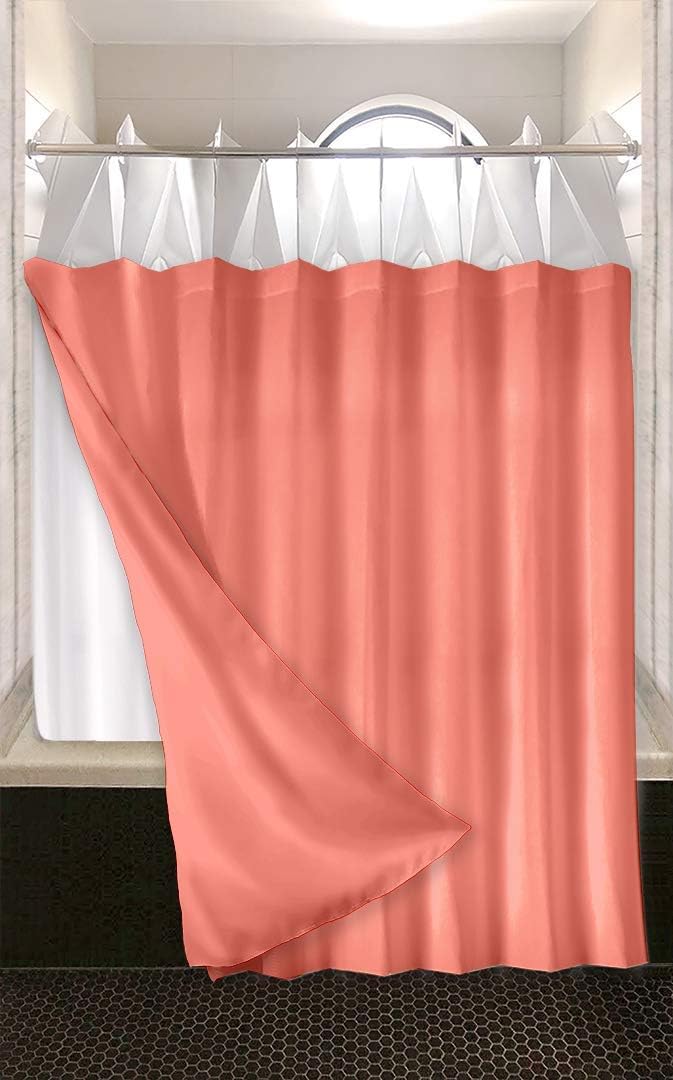 Blanc avec rideau corail