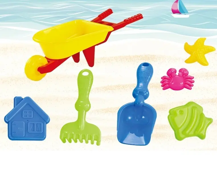 7 pièces été en plein air jouet pour enfants plage jouer sable jouet ensemble chariot avec outils de sable et animaux de la mer moules à sable