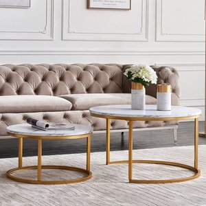 Modern Living Room <strong>Table</strong> Basse <strong>Set</strong> of 2 Nordic Luxury White Round Wooden <strong>MDF</strong> Kd Gold Metal Frame Nested Center Tea Coffee <strong>Table</strong> - Product Image 5