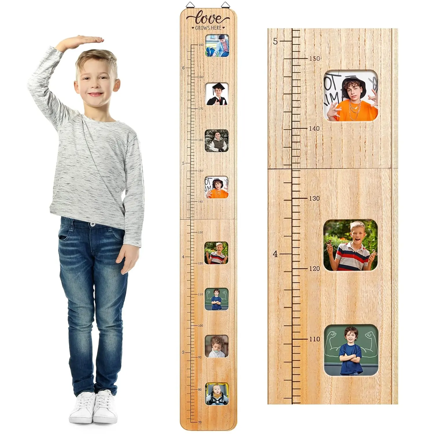 Tabela de crescimento de madeira Pafu para crianças com molduras, decoração de quarto, berçário, presente de lembrança, marcadores de altura dobrável