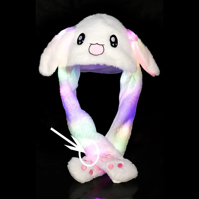 QJC51 LED Bunny Hat premendo le zampe orecchie Popping Up orecchie mobili peluche coniglio carino cappello animale ragazze divertente cappello da coniglio da salto