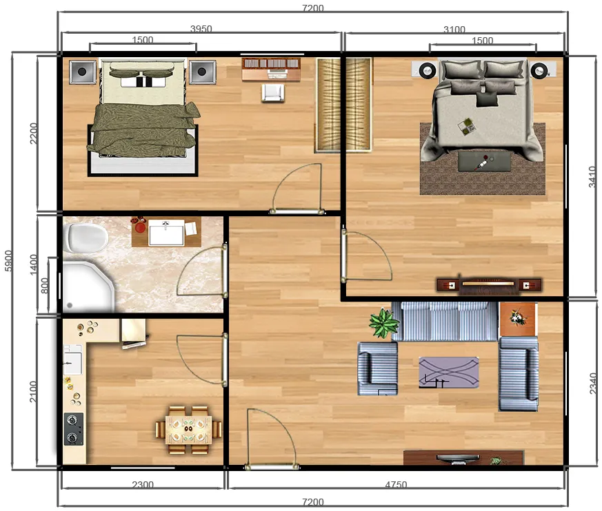 Casa contenedor modular prefabricada dos dormitorios china