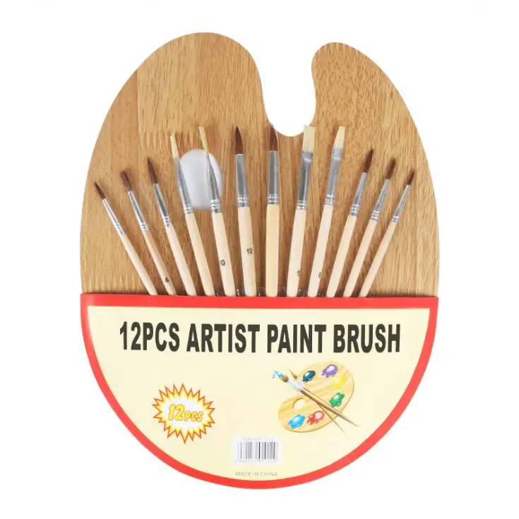 ชุดแปรงทาสีสำหรับศิลปิน,ประกอบด้วยแปรงขนแปรงและจานสีไม้สำหรับระบายสี12ชิ้น
