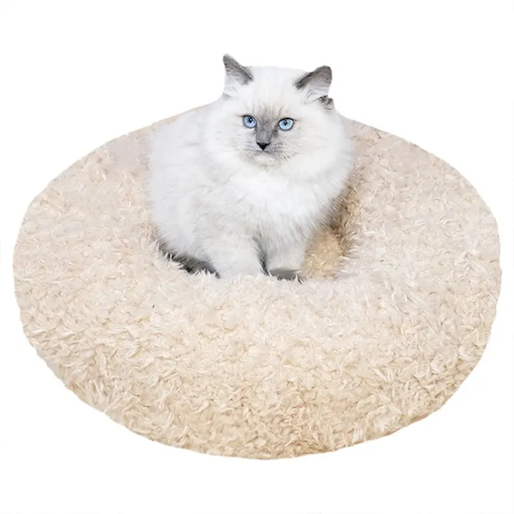 Удобная моющаяся теплая подушка успокаивающее круглое гнездо для кошек и собак плюшевый бархатный уютная кровать для домашних животных