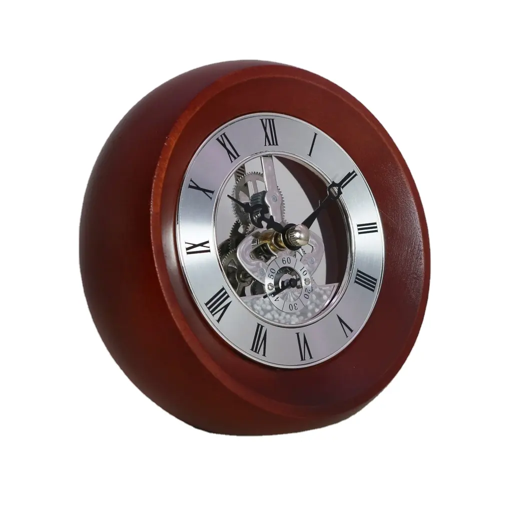 Skeleton Clock Room Crafts Home Decoration Vintage Desktop Skeleton Clock with Red Wooden