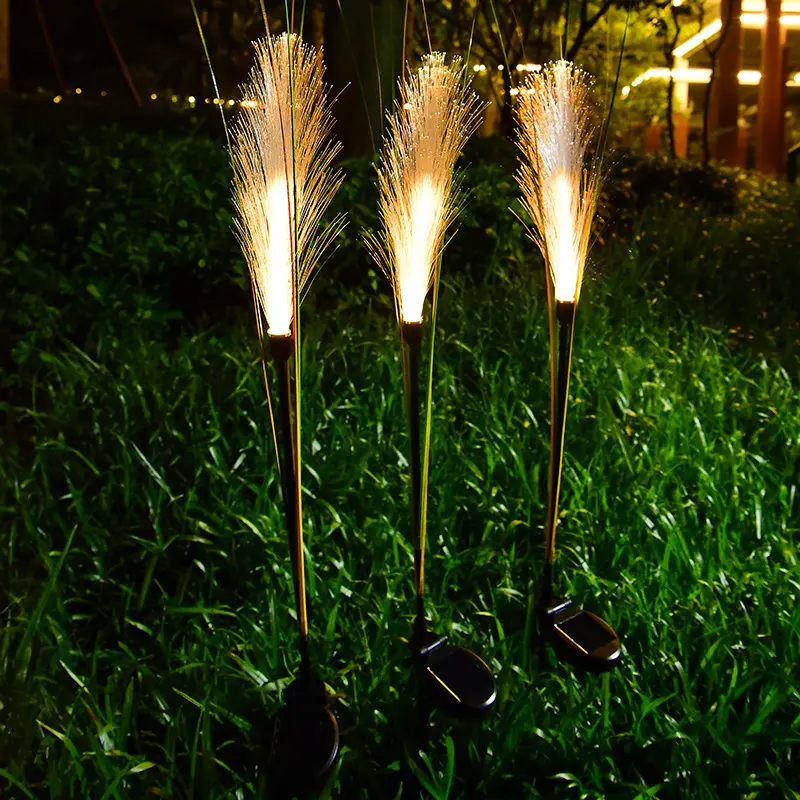 Offre Spéciale décor de jardin extérieur fleur artificielle piquet lumière Simulation Fiber optique lampe à roseaux Led solaire jardin lumière