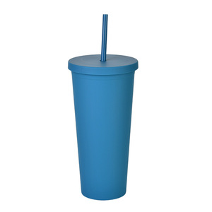 蓋とストロー付きの22オンスカラーのアクリル再利用可能なカップ二重壁マットプラスチックバルクタンブラー