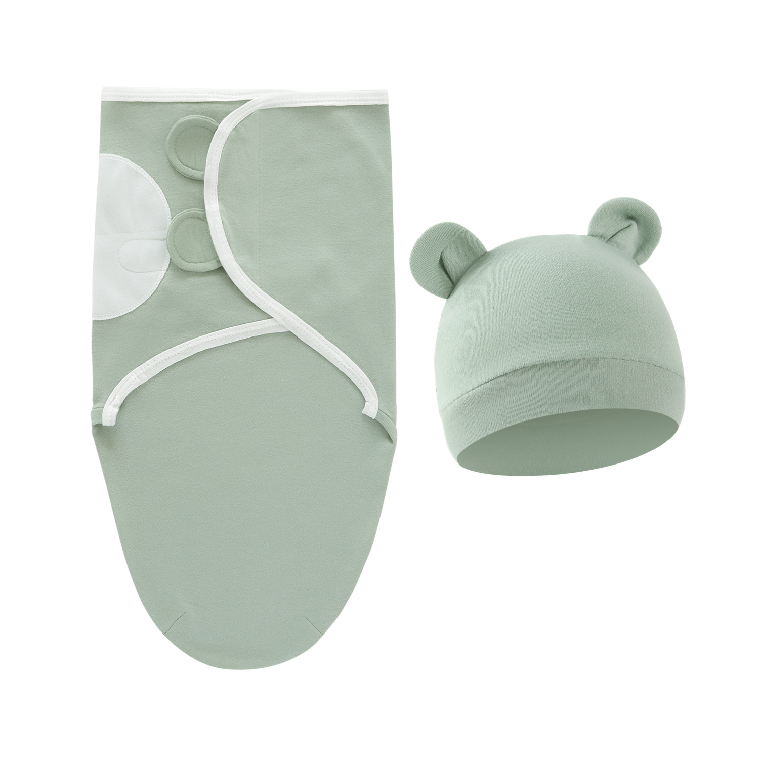 Vert fumé - Ensemble couverture et bonnet