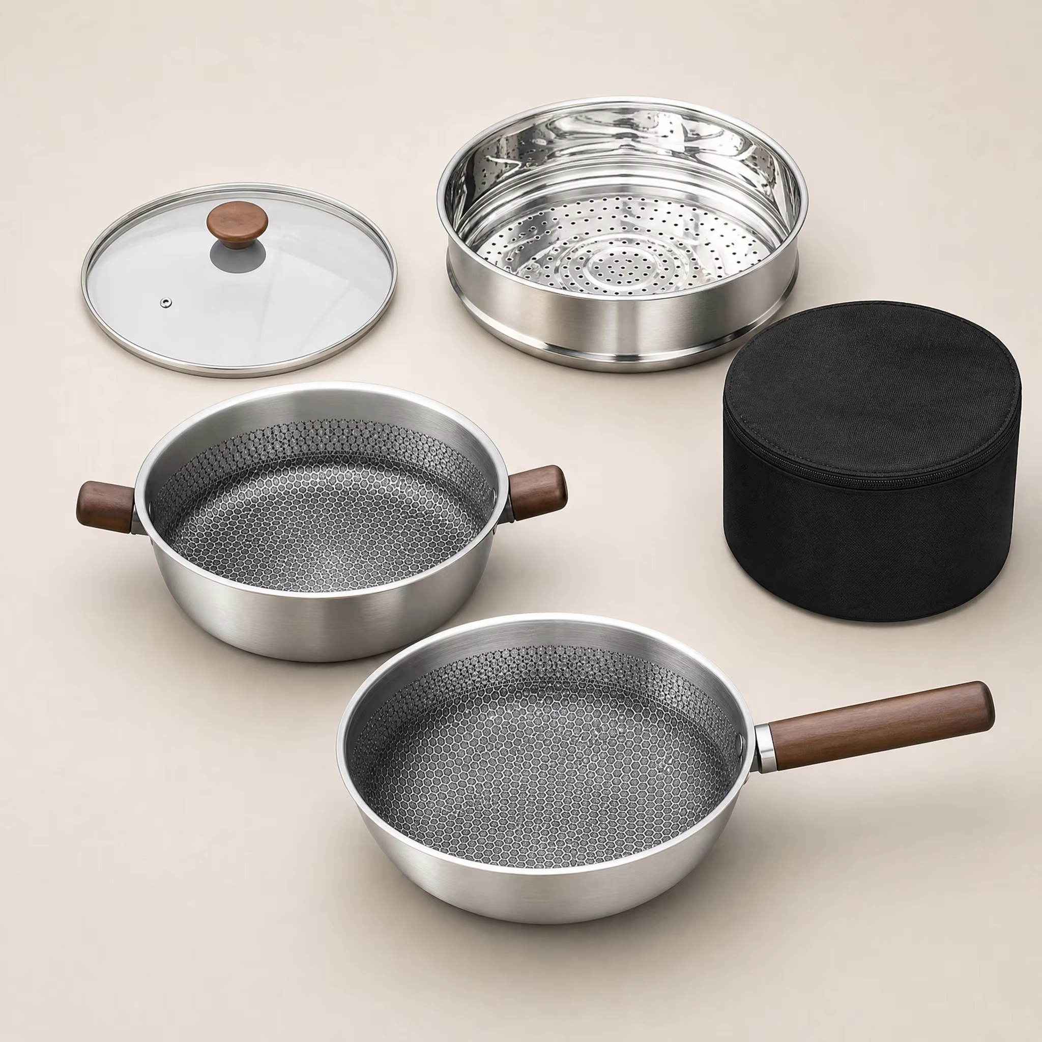 3-set large-capacity three-layer steel pot
