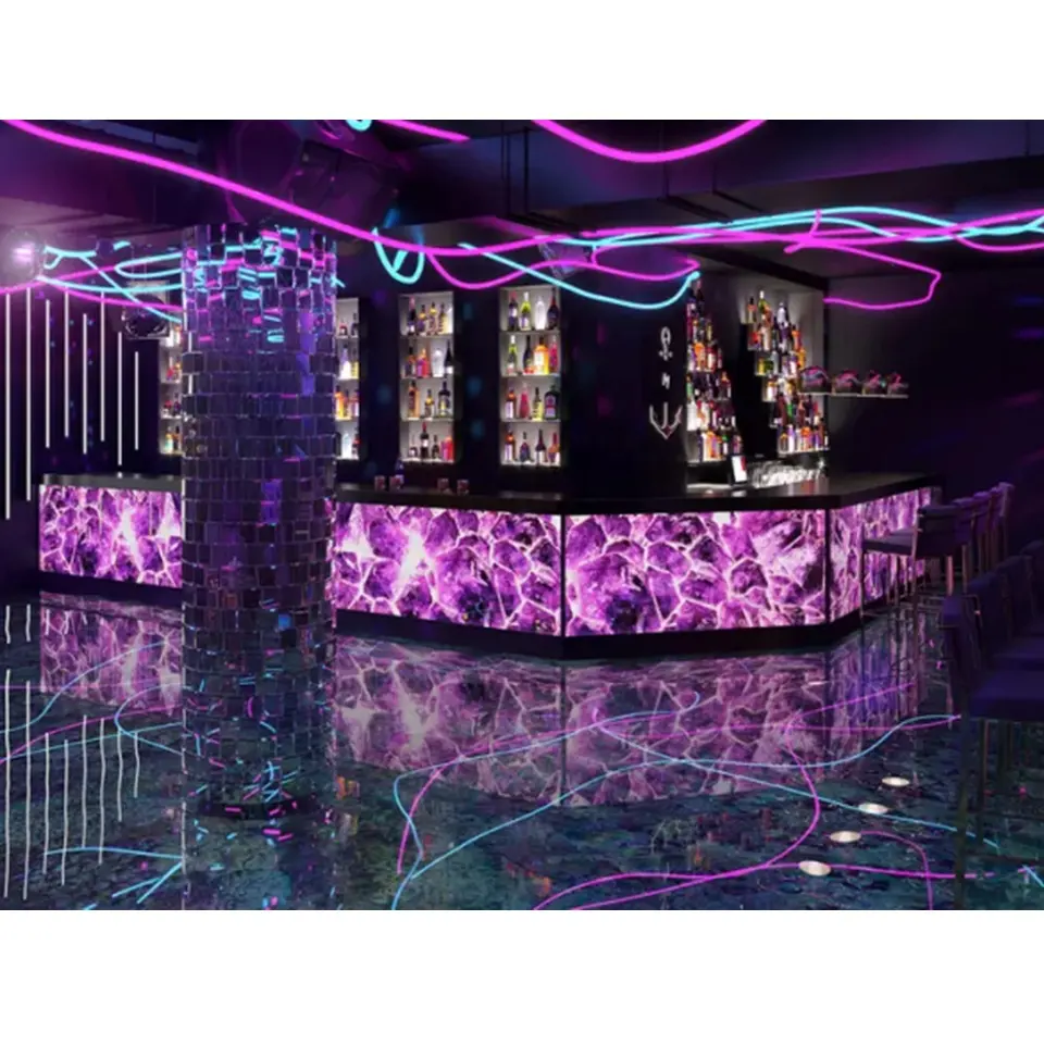 Commercial Hookah Lounge Nightclub Furniture LED Bar Counter for Sale Colorful RGB LED Light Hotel Bar Counter Nightclub