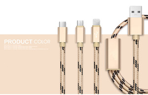 สายไนลอนแบบถัก3 in 1สำหรับ iPhone สำหรับ sumsang สายชาร์จ USB Data C ใช้ได้หลากหลายสีตามสั่ง - Product Image 5
