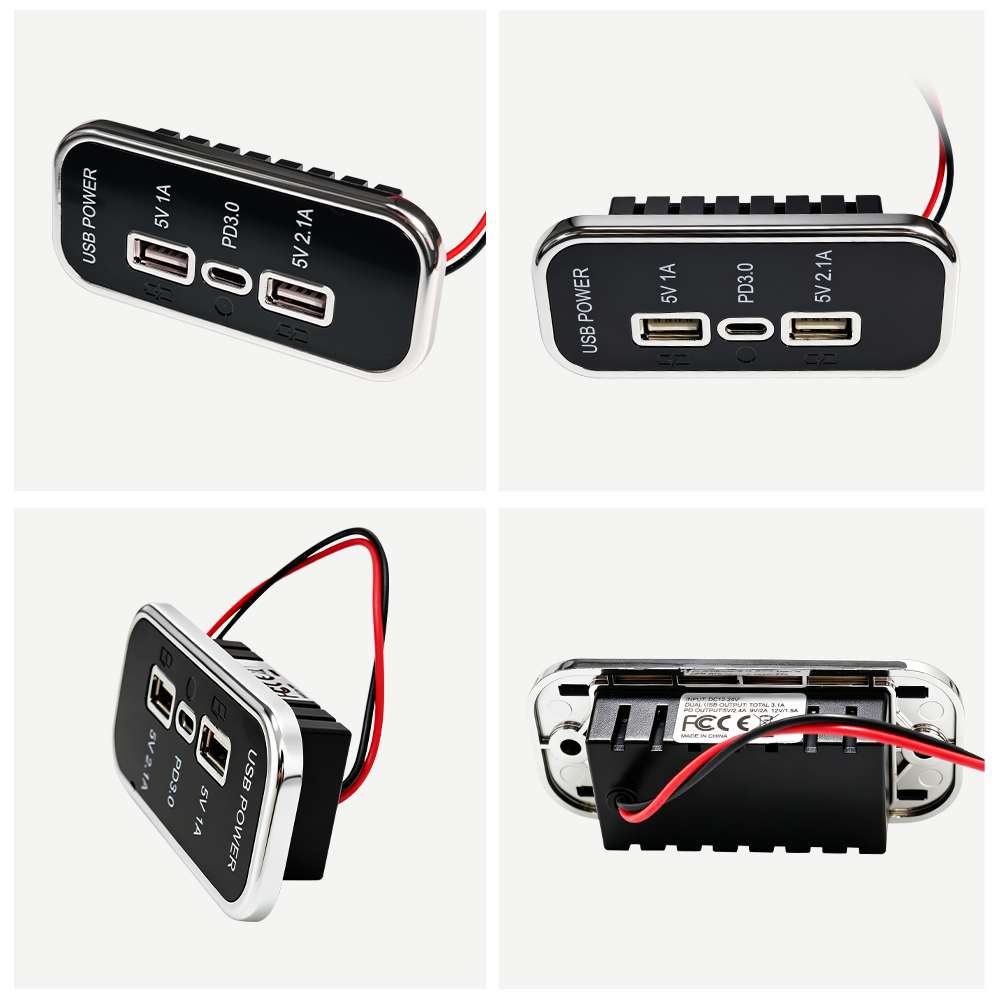 2 USB-A 5V 3.1A + 1 USB-C PD3.0