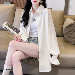 2024夏季宽松马球衣领全配透气薄开衫防晒外套中号衬衫女式薄外套