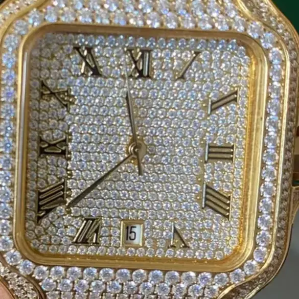 Haut de gamme luxe Bling bijoux complet Moissanite cadran montre VVS Hip Hop glacé acier inoxydable mécanique homme montre moissanite