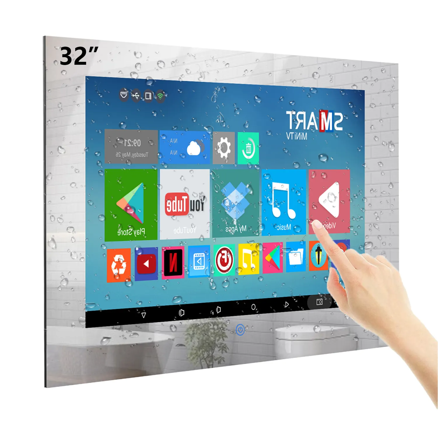 Haocrown 32 pulgadas impermeable baño TV espejo inteligente pantalla táctil Android 11 televisión