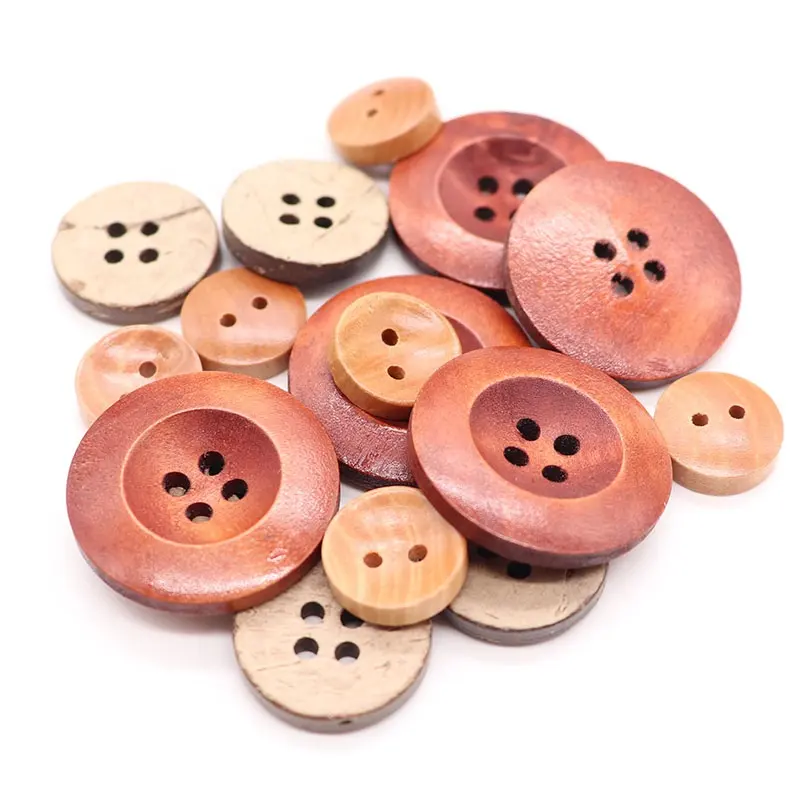 Fabricante de botones hecho a medida, botón de madera vintage personalizado, 2 agujeros, 4 agujeros, botón de Coco para ropa