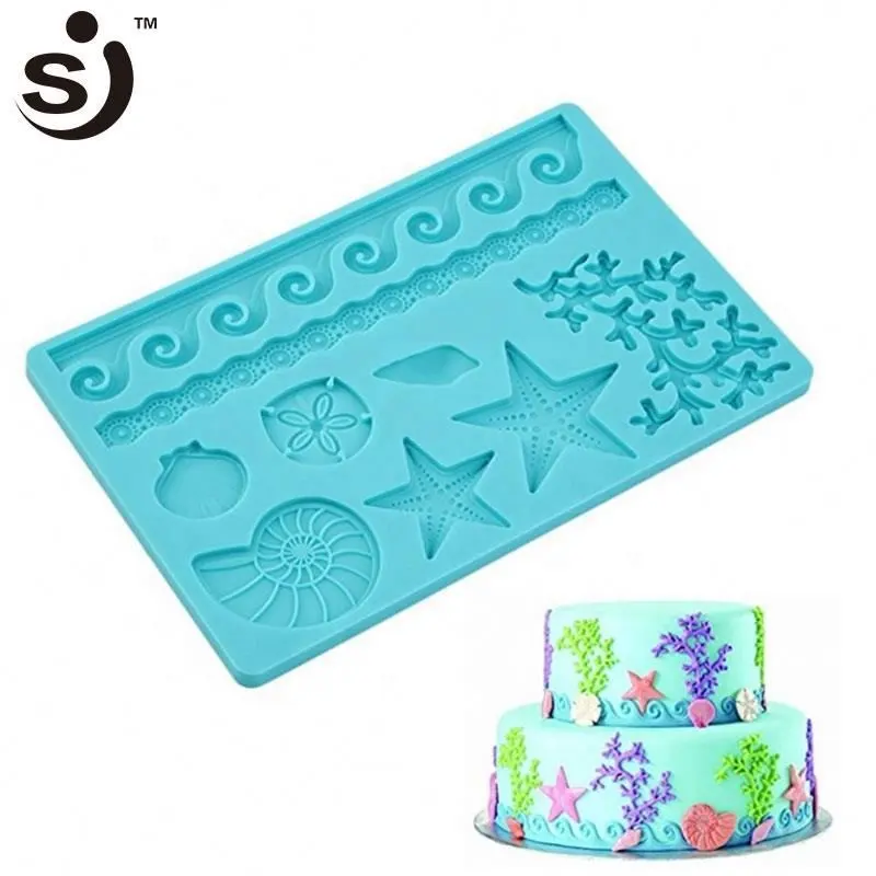 Stampo fondente in Silicone con conchiglia di stelle marine in stile Sealife di vendita caldo per la decorazione di torte