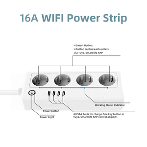 Toma de corriente múltiple con 4 compartimentos y 4 puertos USB, protección contra sobretensiones e interruptor, tira de Alimentación inteligente con wifi para la UE