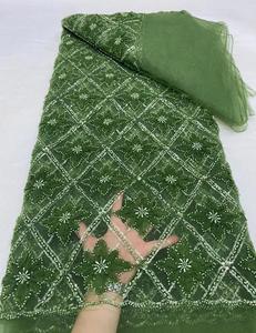 HFX 2024 New High End Beauty Hot <span class=keywords><strong>on</strong></span> Sale Stoff Hochwertige hand gefertigte Stickerei Pailletten Perlen Netz Spitze für 5 Meter Brautkleid