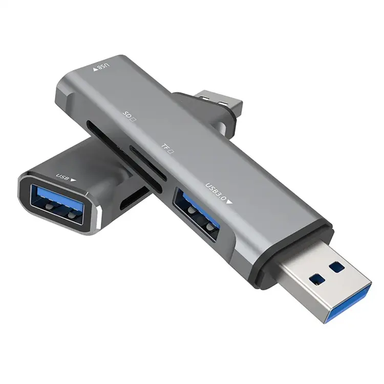 Новый USB-концентратор Type-C, алюминиевый сплав, USB-3,0, USB-2,0, TF/SD, 4 порта, мульти-разветвитель, OTG для Lenovo HUAWEI, считыватель карт Xiaomi