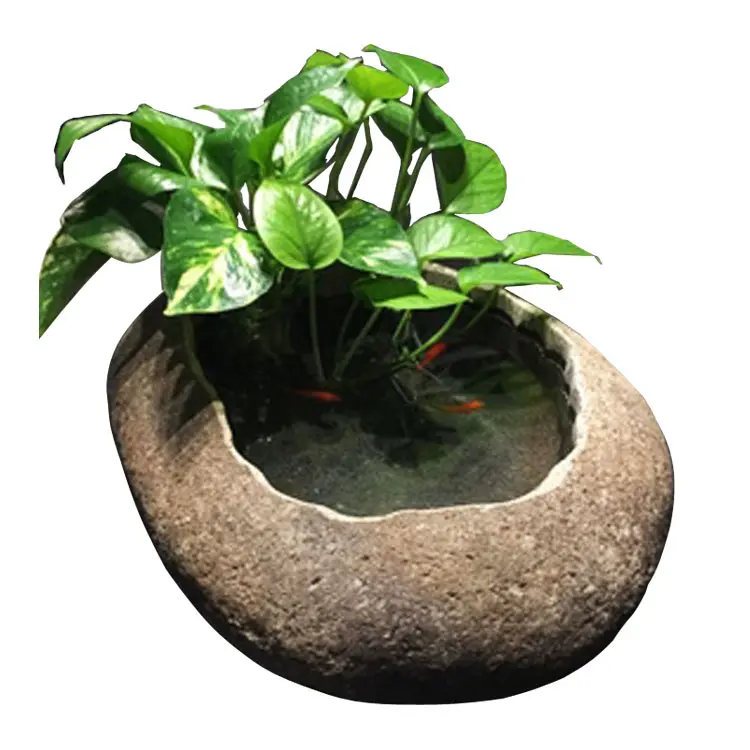 Penjing Art Natural River Cobble Stone Flower Pebble Pot Planter Japanese Miniscape Garden Bonsai Potted Landscape Bowl Shaped