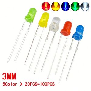 100個3mm 5mm LEDライトホワイトイエローレッドグリーンブルーアソートキットDIY LEDセット電子DIYキット - Product Image 5