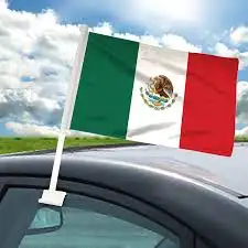 Aangepaste Grootte Promotie Polyester Mexico Auto Vlag Zijde Afdrukken Vlaggen Alle Land Autoruit Banner Vlaggen Met Paal