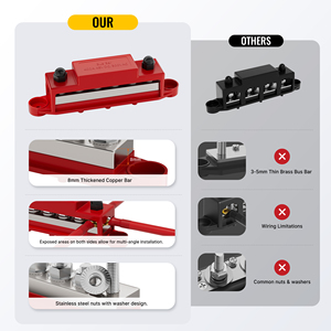 Yüzey montajı 12 VDC 400A pil bakır bara 6 yollu 5/16 "Post(M8) konektör güç dağıtım bloğu kapaklı ve somunlu - Product Image 4