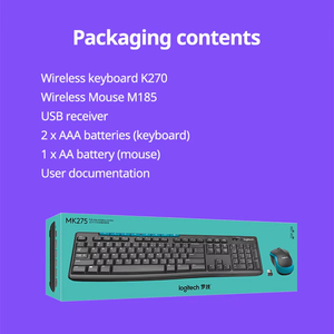 Juego de teclado y mouse inalámbricos Logitech MK275 Juego de Mouse y Teclado inalámbrico de oficina Teclado de tamaño completo para computadora con inalámbrico - Product Image 6