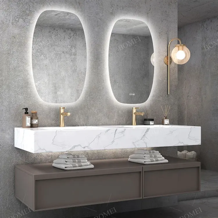 Wholesale hotel washroom custom mirror wall mount modern double vanity for bathroom