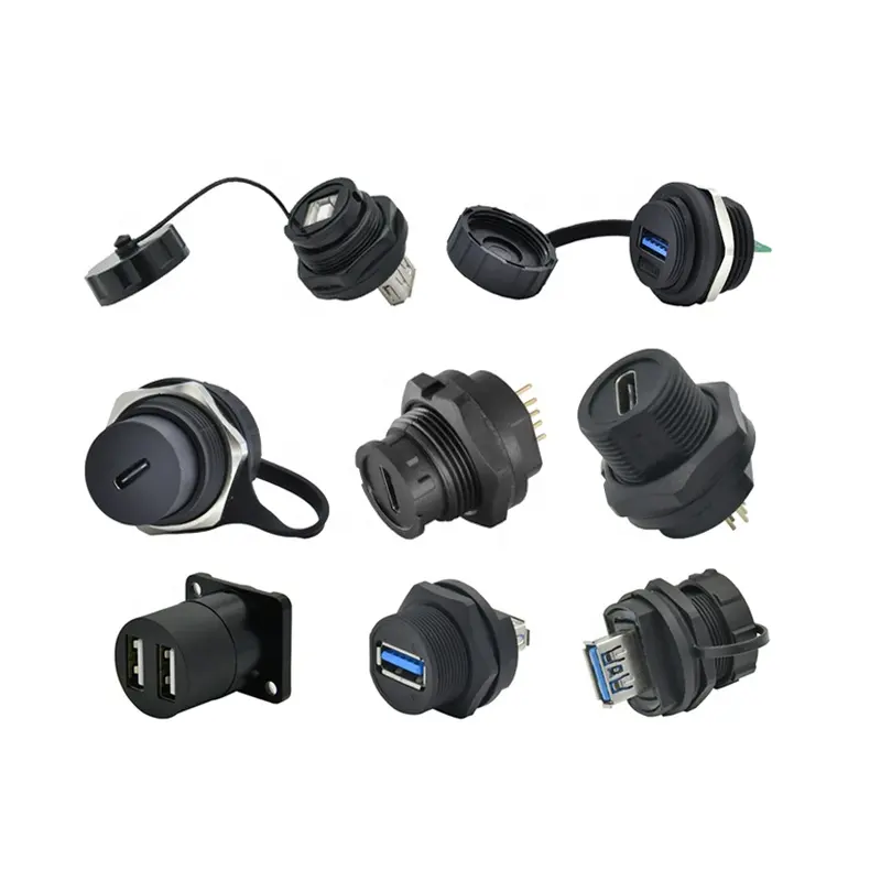 IP67 USB 3.0 2.0 adapter mated male to female receptacles socket jacks Type-c usb panel mount waterproof connector cable