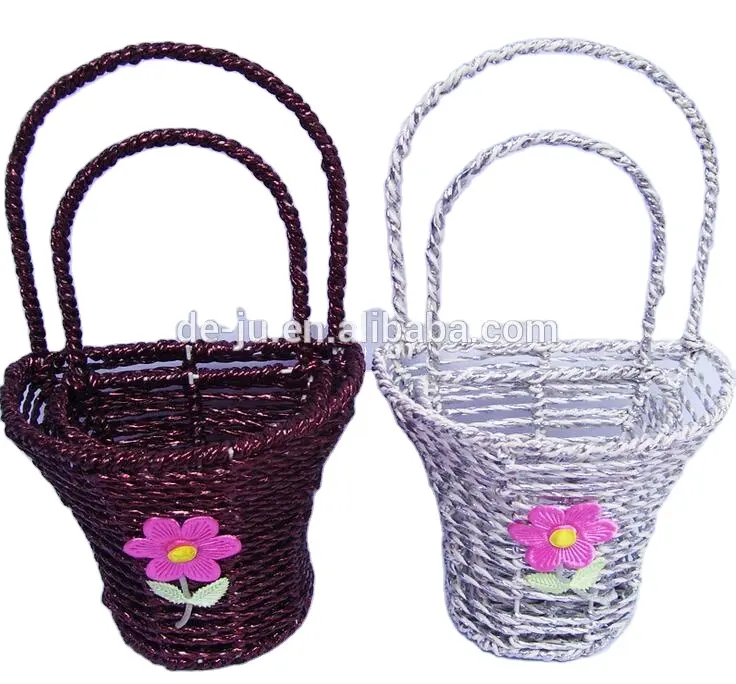 Hot Sale Natural Mini Woven Storage Double Basket Set Handles Wicker Basketry