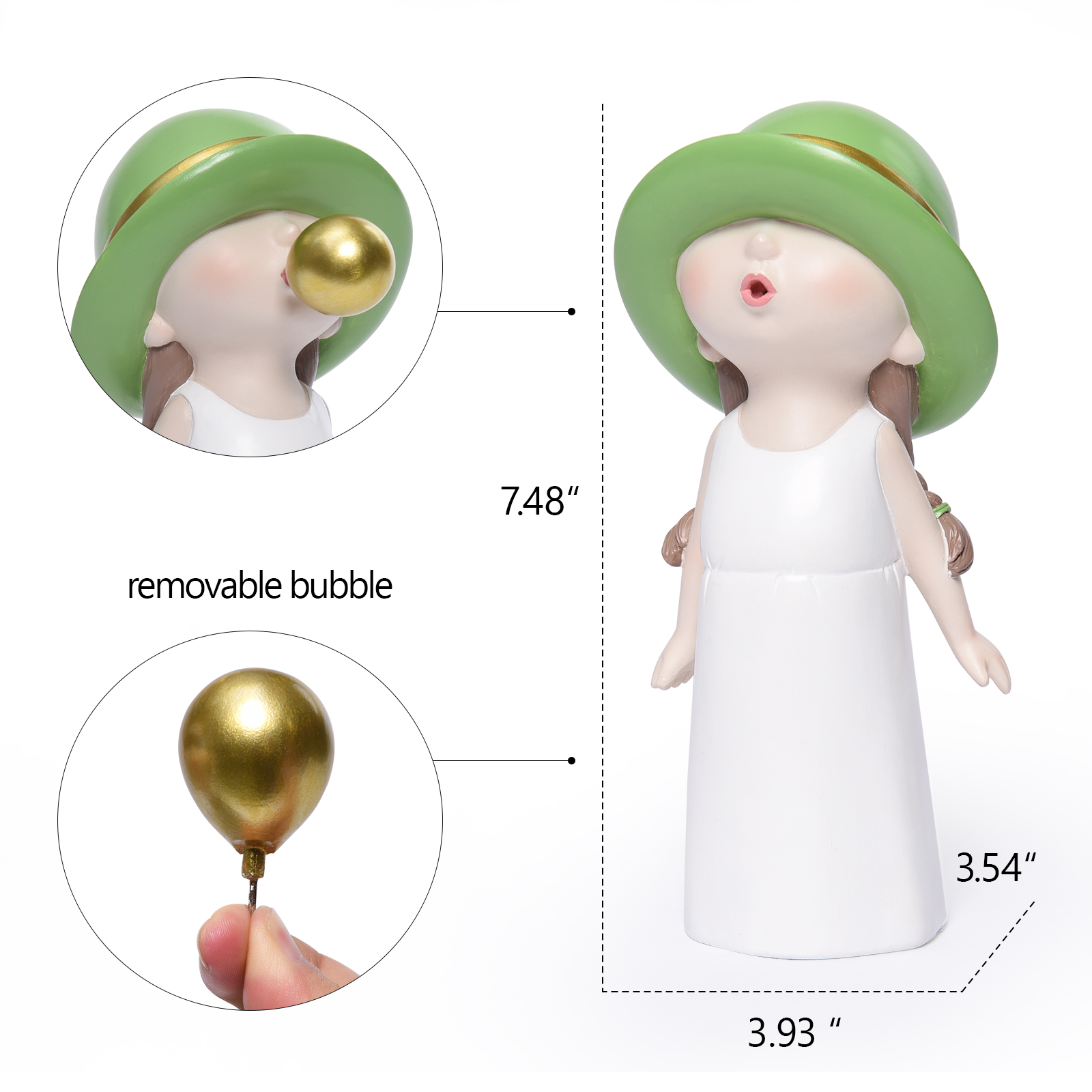 Blowing Gum Girl Statue Cute Resin Art Craft Baby Nursery Decor Nodic Children's Room Ornament For Home
