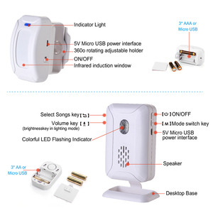 Sensor de movimiento infrarrojo Pir, timbre inalámbrico y alarma de alerta de entrada, alarma de puerta ABS, Sensor Detector humano para niños - Product Image 2