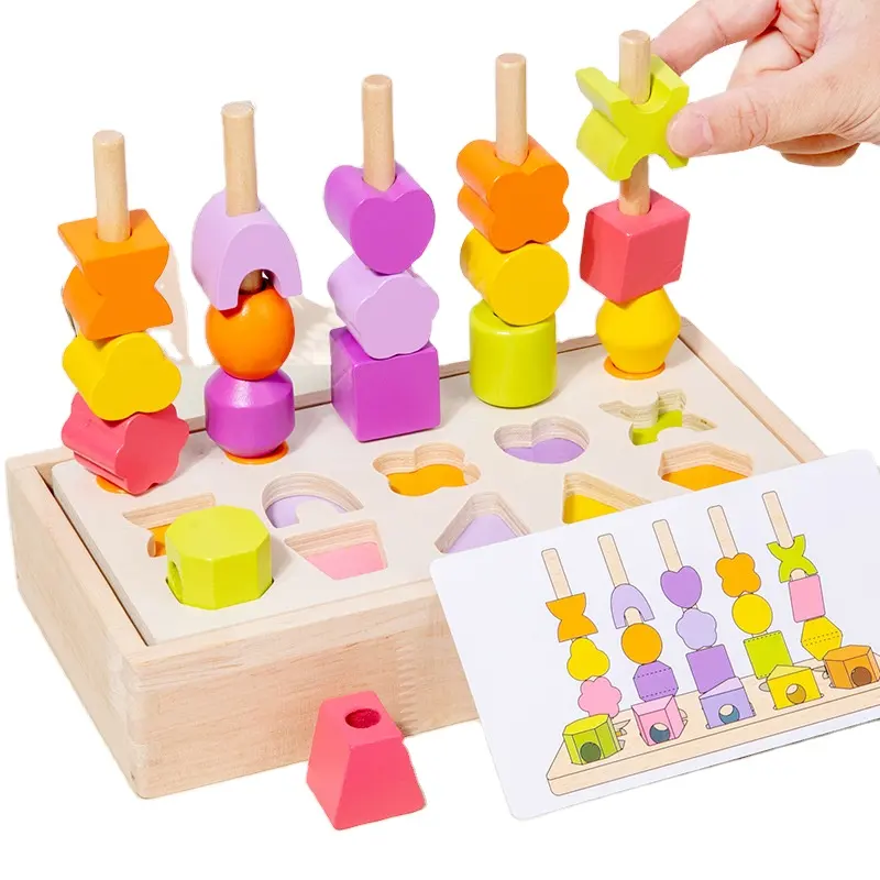 モンテッサーベビー木製カラーシェイプソーティングコラムビーズボックスゲームその他の教育パズルブロック子供向けギフトおもちゃ